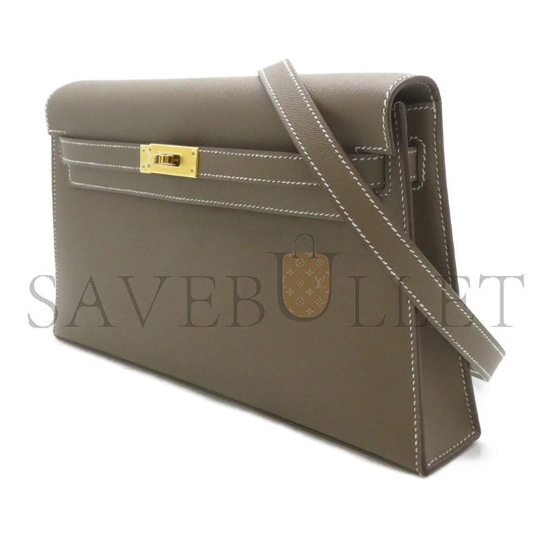 HERMÈS MASTER MADAME CALF LEATHER KELLY ELAN ETOUPE ELEPHANT GREY GOLD BUCKLE (27.5*15*5cm)